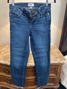 PAIGE Dark Blue Cropped Slim Jeans